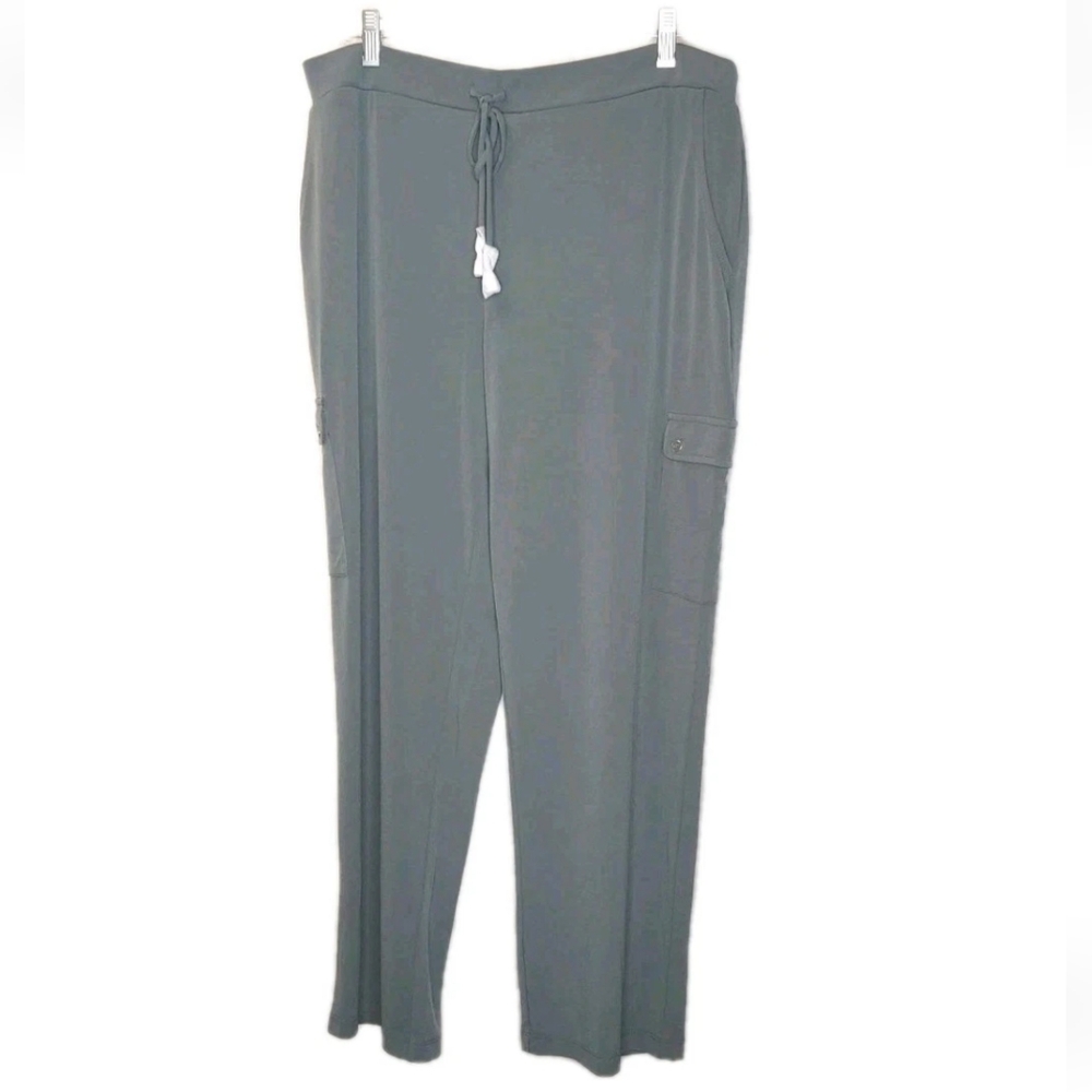 Susan Graver High Waisted Drawstring Cargo Pants Large Earthy Green Travel New